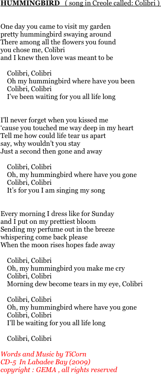 HUMMINGBIRD   ( song